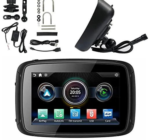 Navigatore per Moto da 4,3/5" Carplay Wireless Android Auto, Lettore Radio GPS, WiFi 4G US...