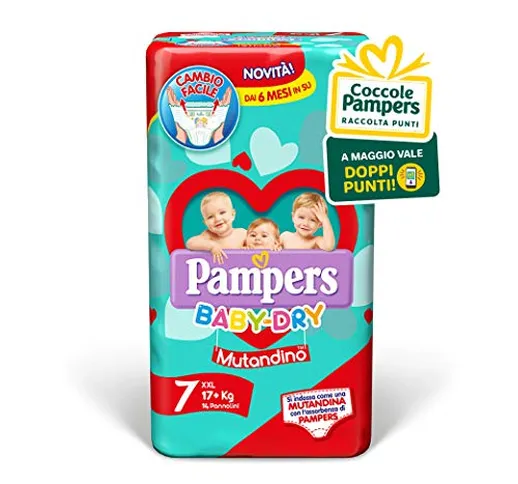 Pampers Baby Dry Mutandino XXL, Taglia 7, 17+ Kg, 14 Pannolini