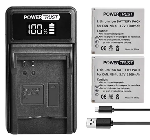 PowerTrust - 2 batterie NB-4L NB 4L e caricatore USB LED per Canon IXUS 30 40 50 55 60 65...