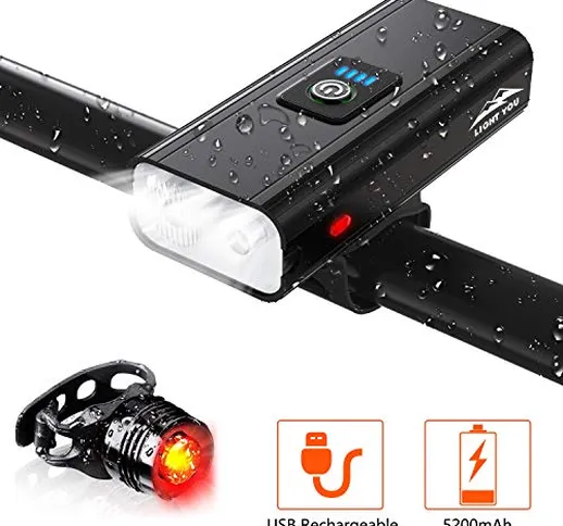 Atmonas Luci Bici, 5200mAh Luce Bici Ricaricabili USB con Floodlight e Spotlight, 6 Modali...