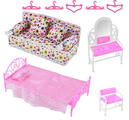 Felenny 8 Pezzi Accessori per Mobili Principessa Set Comò + Set Divano + Set Letto + Grucc...