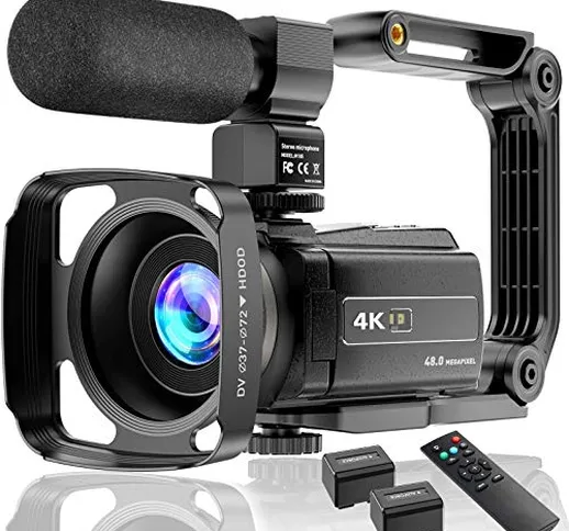 Videocamera 4K UHD 48MP 60FPS Wi-Fi IR Visione Notturna 16X Zoom Digitale Registratore 3.0...