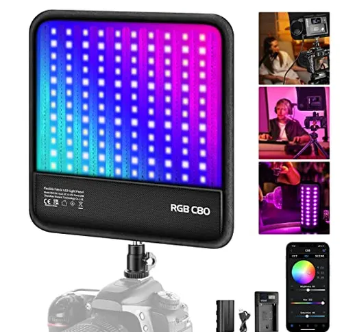 NEEWER Kit d’Illuminazione Luce LED RGB per Video con Controllo APP/2,4G, 360° Full Color,...
