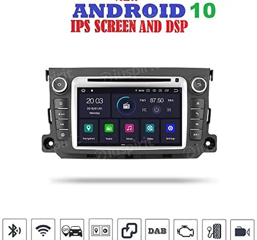ANDROID 10 GPS DVD USB SD WI-FI Bluetooth autoradio 2 DIN navigatore Smart Fortwo 2012-201...