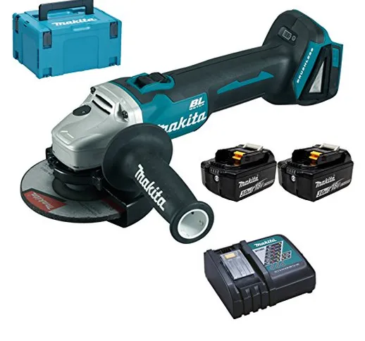 Makita DGA504RFJ, smerigliatrice angolare, 125 mm + 2 batterie da 18 V 3 Ah, agli ioni di...