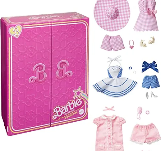 Barbie The Movie - Abiti di Barbie dal film Barbie, set di abiti da collezione con tre out...