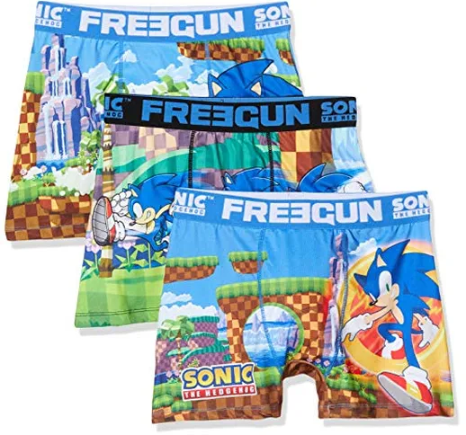 FREEGUN Lot De 3 Boxer Sonic Pantaloni, Multicolore (Multicolor G1), Large (Pacco da 3) Uo...