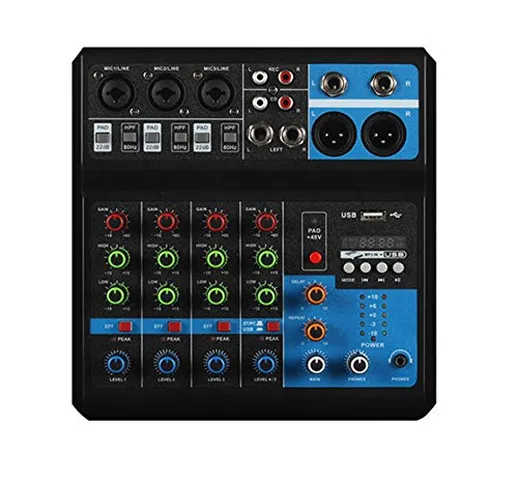 Lifeshow - Mini mixer audio professionale a 5 canali, con Bluetooth, USB, riverbero, compu...