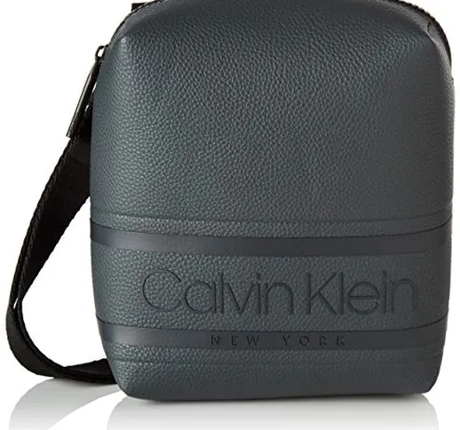 Calvin Klein Striped Logo Pu Mini Reporter - Borse a spalla Uomo, Grigio (Blackwhite Grey)...