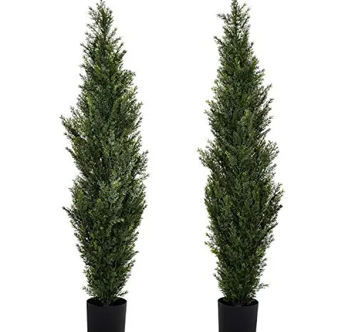 YQing 2 Pezzi Cipresso Pianta Artificiale Albero in Vaso, 120 cm Finta Topiaria Alberi Con...