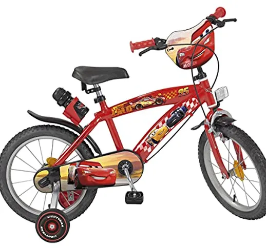 TOIMS - Bicicletta da 16”, Motivo “Cars, per Bambini di 4-5 Anni