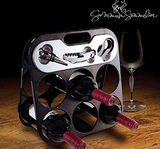 Porta bottiglie portabottiglie cantinetta vino per max.6 bottiglie di vino con accessori