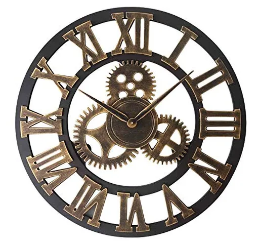 STZLY Orologio da Parete Campana della Tabella Retro in Legno Rotonda Single-Sided Orologi...