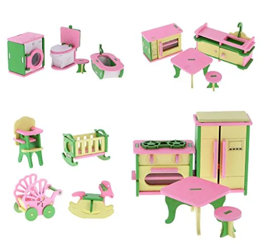 MagiDeal 4 Set Di Casa Bambola Miniatura Stanza Bagno Cucina Mobili Accessori Giochi Bambi...