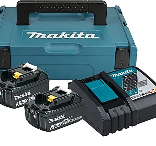 Makita 197952-5 Power Source Kit con 2.Batterie agli Ioni Litio, 18.Volt, 3,0.Ah 197952.–....