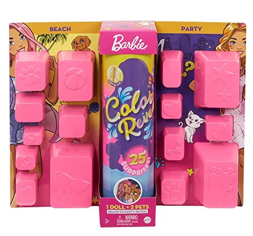 Barbie- Ultimate Color Reveal Bambola con 25 Sorprese, 2 Cuccioli, 15 Sacchettini con Abit...