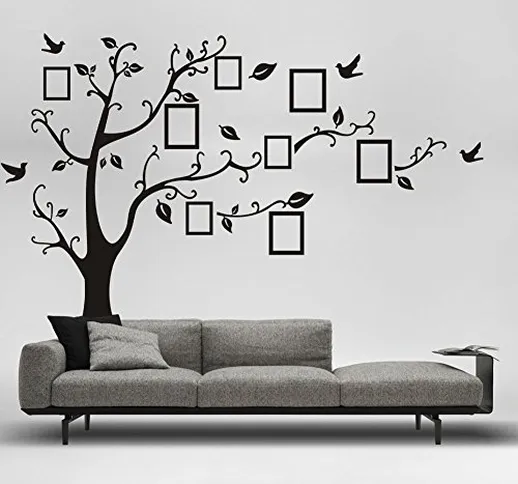 Ir-commerce, adesivo da parete, XXL, motivo con albero, uccellini e cornici per foto, 250...