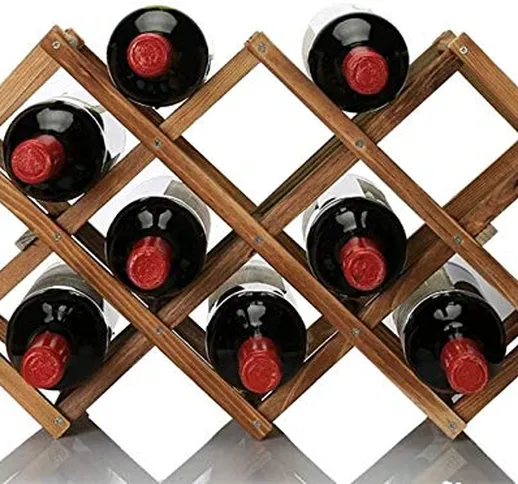 Anyeat Legno per 10 Bottiglie di Vino, Portabottiglie di Vino con Ripiani Pieghevoli Spazi...