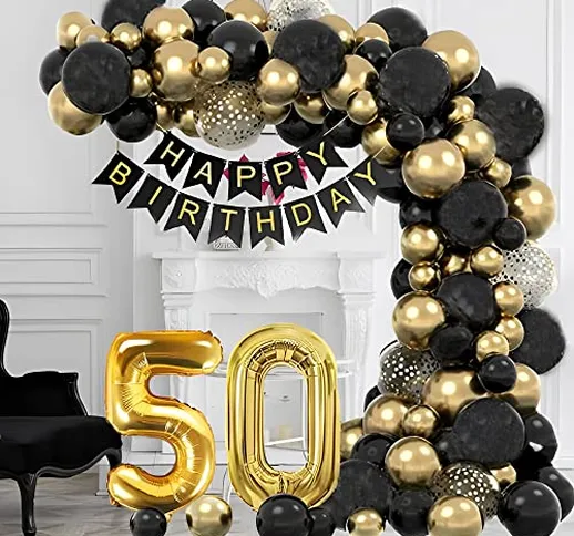 Arco palloncino con pompa, palloncini nero e oro per decorazione compleanno, kit arco pall...