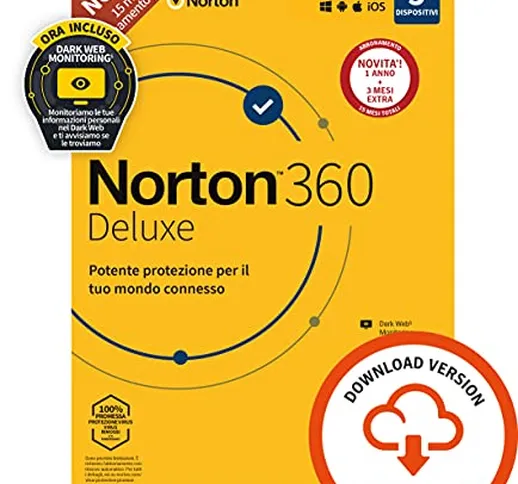 Norton 360 Deluxe 2021, Antivirus per 5 Dispositivi Licenza di 15 mesi, Secure VPN e Passw...