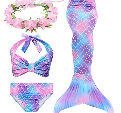 Hifunbay Ragazze Coda da Sirena per Nuotare Bambina Costume da Bagno Incluso 3PCS Bikini e...