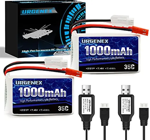 URGENEX 2S Batteria Lipo 7,4 V 1100 mAh 35 C ricaricabile con Deans T Plug con 1/16 Scale...