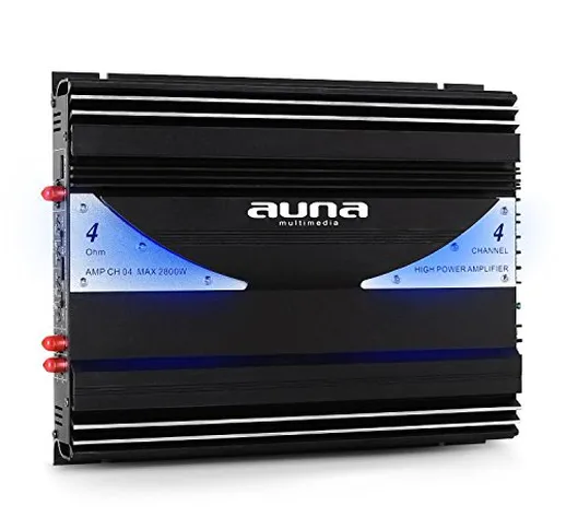 AUNA AMP-CH04 amplificatore per auto (2800 Watt/380 Watt RMS, 4 canali, illuminazione a LE...