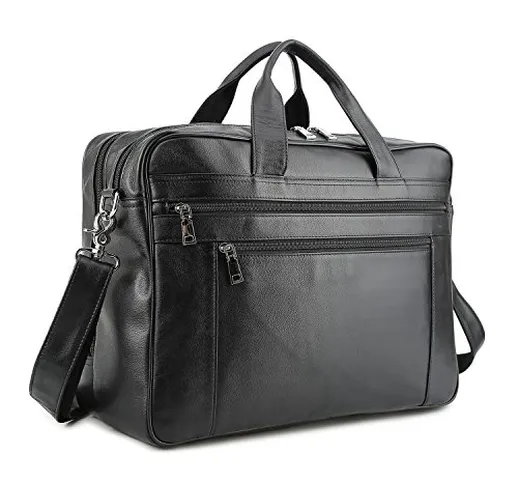 BAIGIO Borsa Lavoro Uomo Vera Pelle Nera Ventiquattrore Briefcase per PC Portatile 15.6/17...