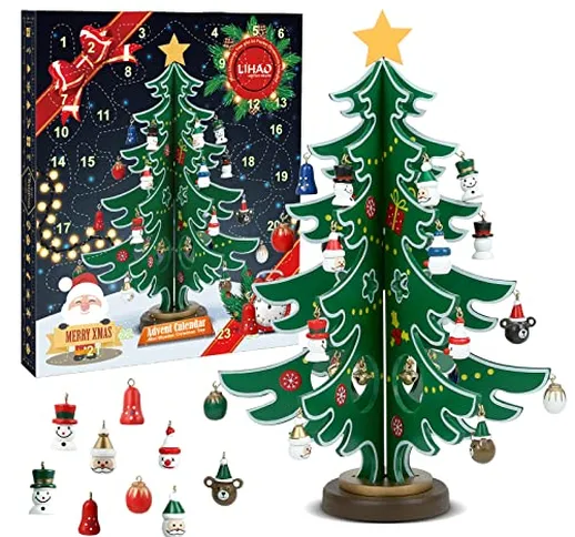 LIHAO Albero di Natale in legno fai da te con 24 decorazioni