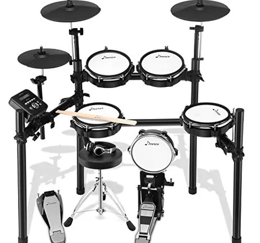 Donner Batteria Elettronica DED-200 con 8 Pezzi Mesh Head, Drum Throne, Bacchette, Cuffie...