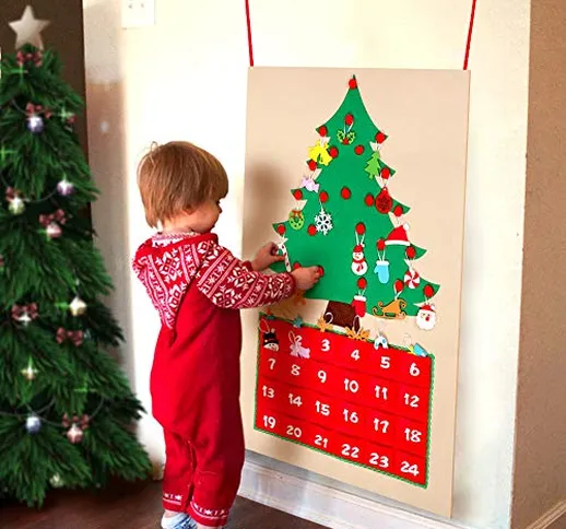 Aparty4u Felt Christmas Tree Advent Calendari per Bambini, 24 Giorni Conto alla rovescia p...