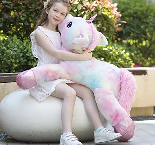 MorisMos 80cm Unicorno Peluche Grande per Bambina, Kawaii Arcobaleno Rosa Unicorno Giocatt...