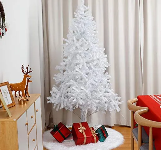 Yorbay Albero di Natale Bianco con Supporto in Metallo, per Interni e Esterni, Decorazioni...