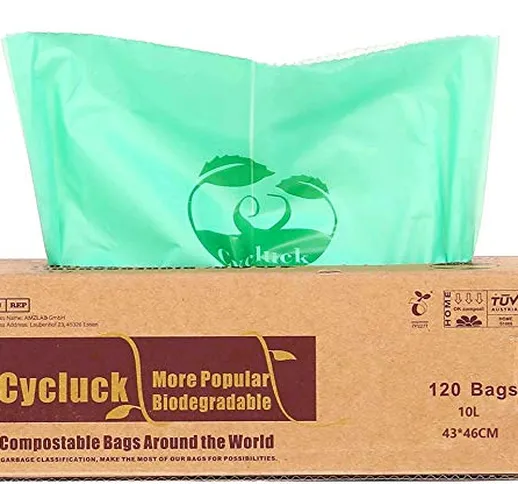 CYCLUCK 120 sacchetti 10L Sacchi per la spazzatura compostabili 100% biodegradabili Fatto...