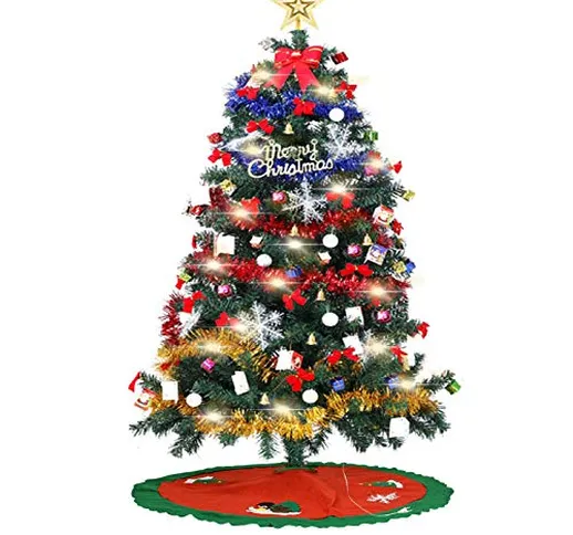 EKUPUZ - Albero di Natale artificiale, 150 cm, illuminazione a LED, con pigne rosse, ghirl...