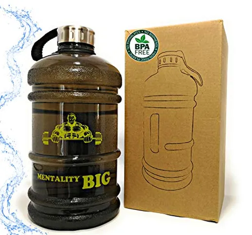 Borraccia Palestra 2 Litri. Bottiglia per Acqua in Plastica BPA Free, Resistente, Tappo An...