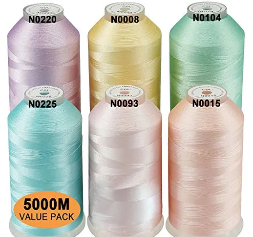 New brothread Set di 6 Colori Pastello-2 poliestere filo di ricamo macchina grande bobina...