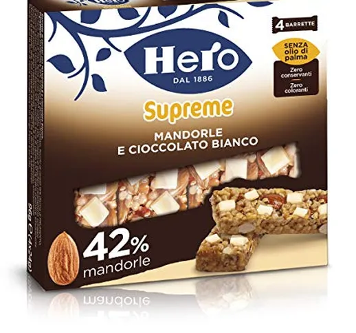 Hero Barrette ai Cereali Supreme Mandorle Cioccolato Bianco - Confezione da 4 x 24 gr - To...