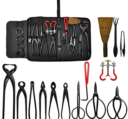 Voilamart Bonsai Tools Kit 14 pezzi Set acciaio al carbonio Scissor Cutter Shear Wire con...