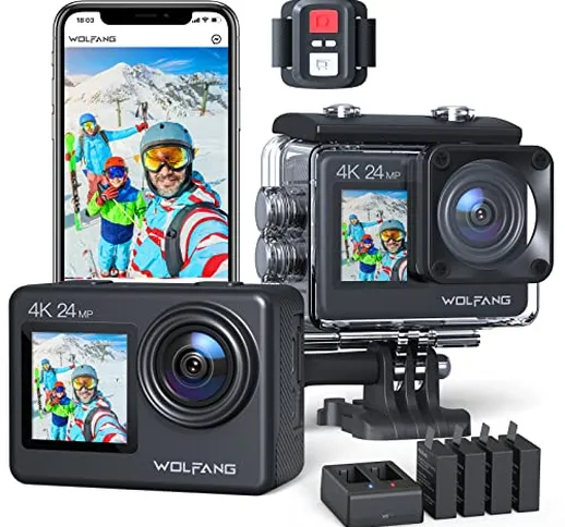 Dual Color Screen Action Cam WOLFANG GA200 4K 24MP WiFi Fotocamera 40M Impermeabile Subacq...