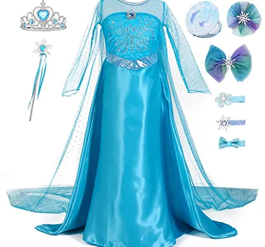 YONIER Costume da principessa Elsa per bambine,Set da Principessa Elsa Corona Bacchetta Gu...