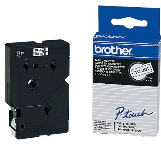 Brother Nastro TC-201/12 mm / Pressione Nero / Banda Bianco / per Brother P-Touch 8e, 500,...