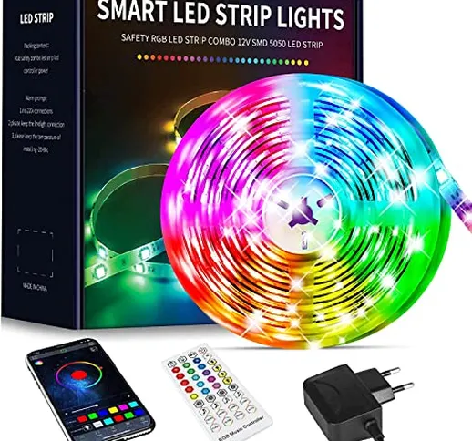 Beaeet Striscia LED 10 Metri,Strisce LED Colorati Dimmerabile con Controller Bluetooth Mus...