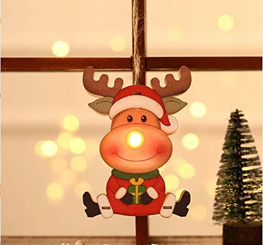 GFDEHG Decorazioni Natalizie Ciondolo in Legno Luminoso Regalo per Bambini Tendaggi per Al...