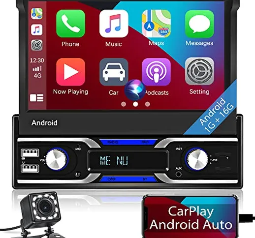 Hikity RDS Carplay Autoradio Android 1 Din con Navi Stereo Auto Bluetooth con Schermo 7 Po...