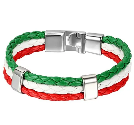 JewelryWe Gioielli Bracciale da Uomo Donna, Bandiera Italia Braccialetto, Pelle Lega, Colo...