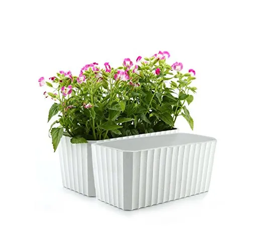 T4U Vaso con Sistema di Auto-irrigazione Bianco Plastica Set di 2, Set Completo Vaso Fiori...