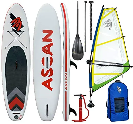 Ascan Wind iSUP Board 10.6 Windsurf SUP Gonfiabile con finne + Kit di Riparazione + Comple...