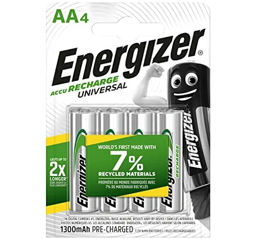 Energizer Batterie Ricaricabili AA, Recharge Universal, Confezione da 4