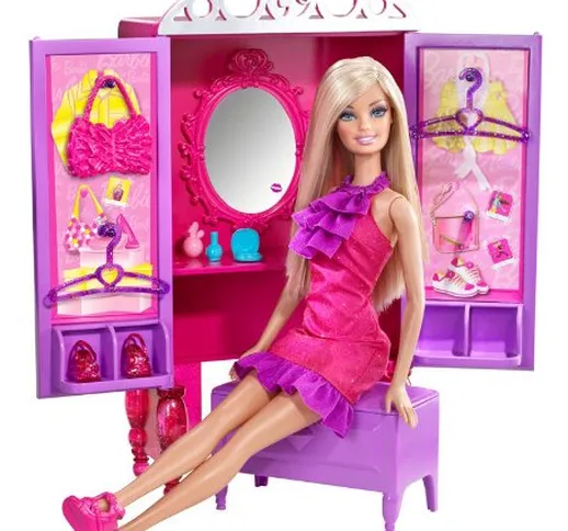 Barbie T7183 - Barbie, mobili: spogliatoio/armadio che diventa tavolo da toeletta, inclusi...